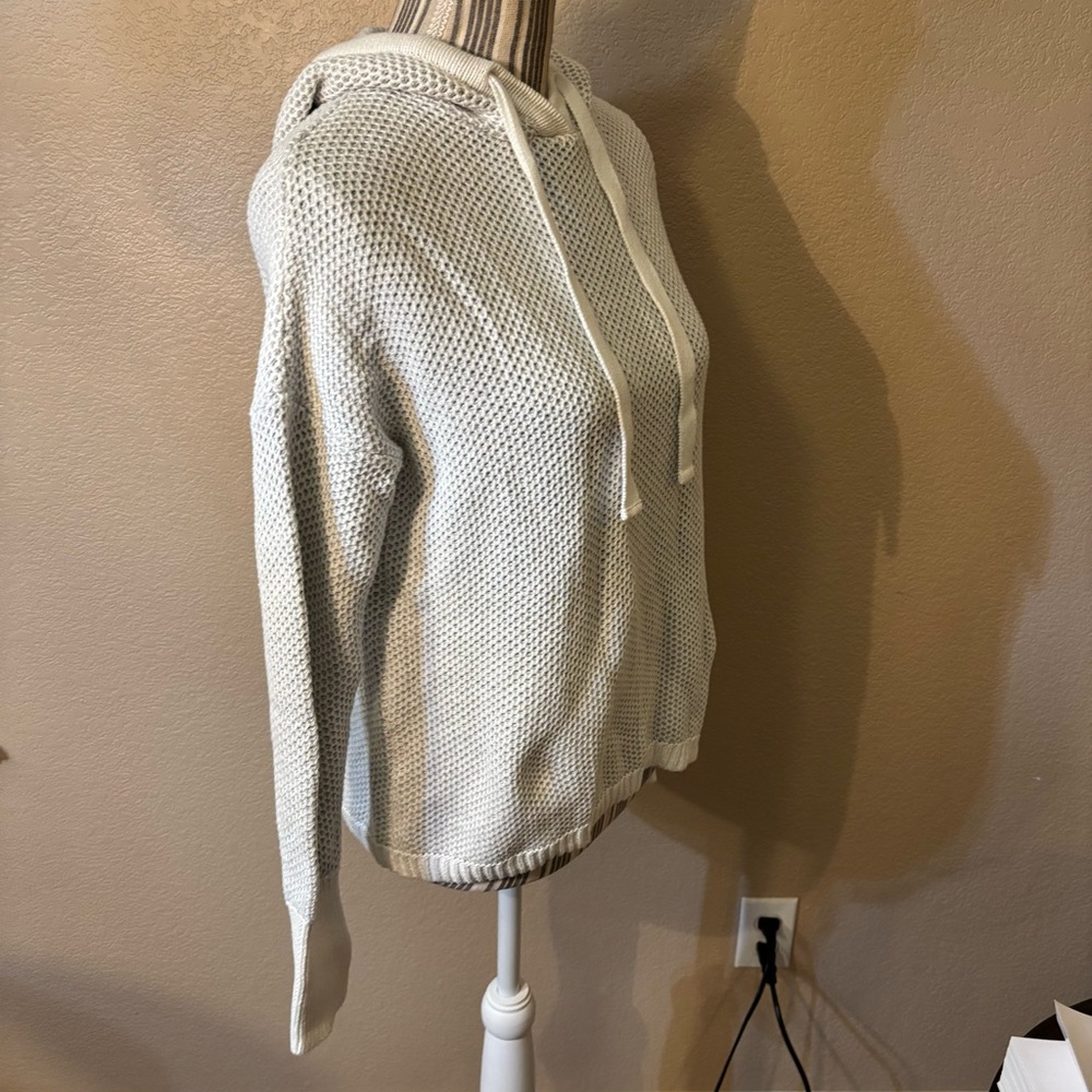 NEW Rachel Zoe Hoodie Sweater Small White Grey Honeycomb Knit Cotton long Slvs - Picture 6 of 15